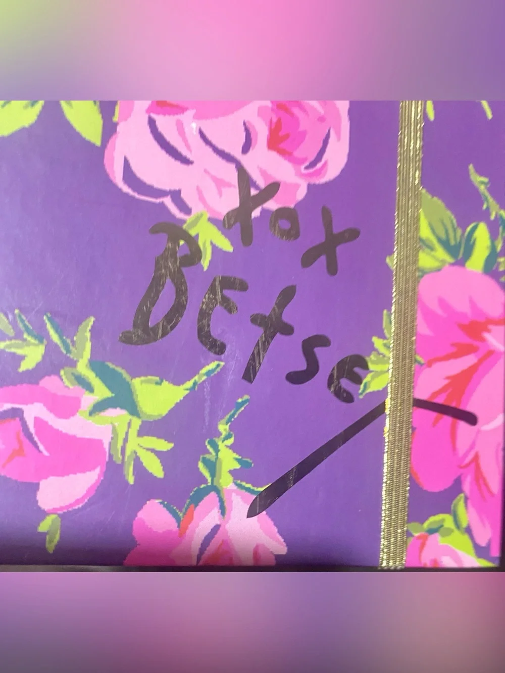 Betsey Johnson premium padfolio bright purple cover pink rose pattern gold pen